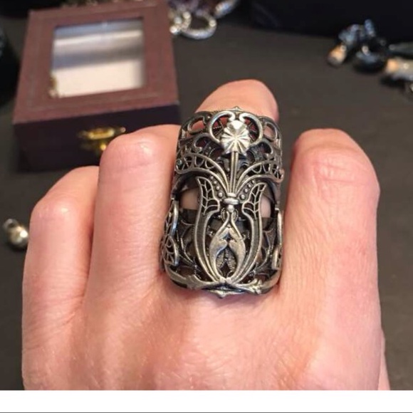 See new listing FolkloricFloralCocktailRingFiligre - Picture 3 of 8